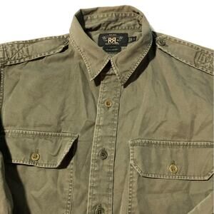 Ralph Lauren double rl military green utility chore shirt cotton mens M epaulets